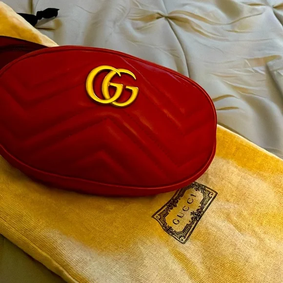 Gucci Belt Marmont 65 small Matelasse Red leather messenger bag - Picture 1 of 11